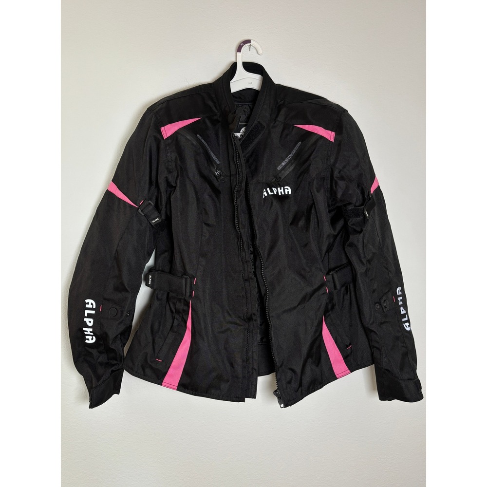 Alpha Cycle Gear Womens XL Motorcycle Jacket Black Pink Padded Riding Coat